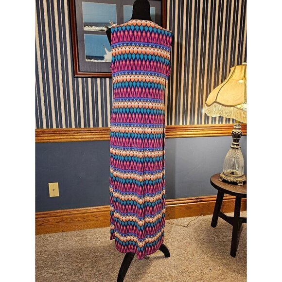 Ruby Rd. Size Small Batik V Neck Stretch Maxi Summer Sun Dress Multicolor - Picture 3 of 4